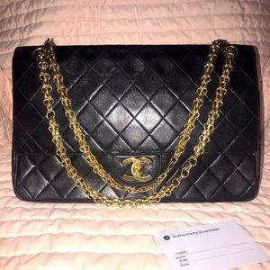 Authentic CHANEL Black Vintage Medium Double Flap Gold Chain Handbag Bag EXCEL!